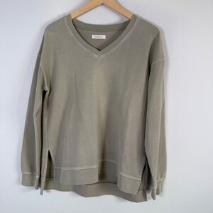 Neuflora Dune V-Neck Ribbed Pullover Sweatshirt Small Sage Green Loungewear